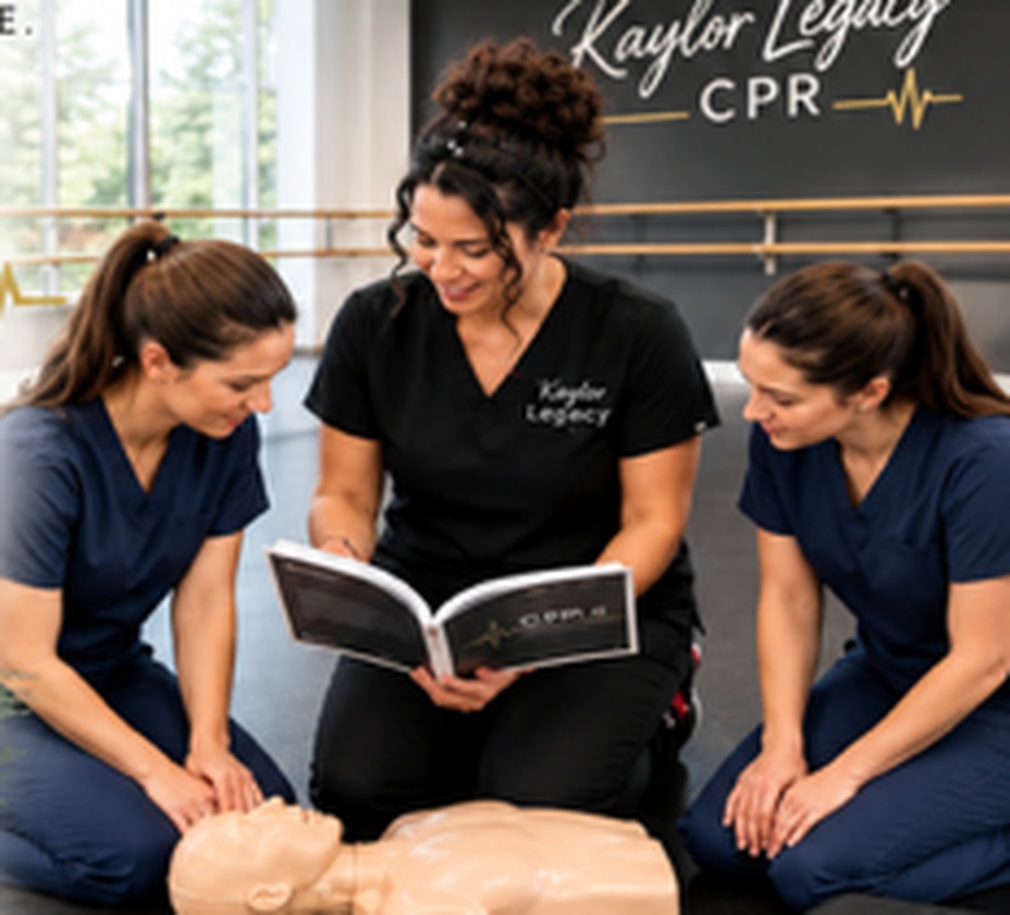 Kaylor Legacy CPR class around a training manikin