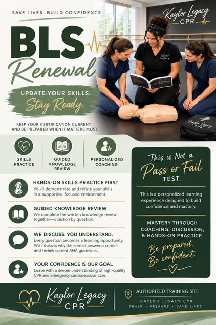 Kaylor Legacy CPR BLS renewal flyer